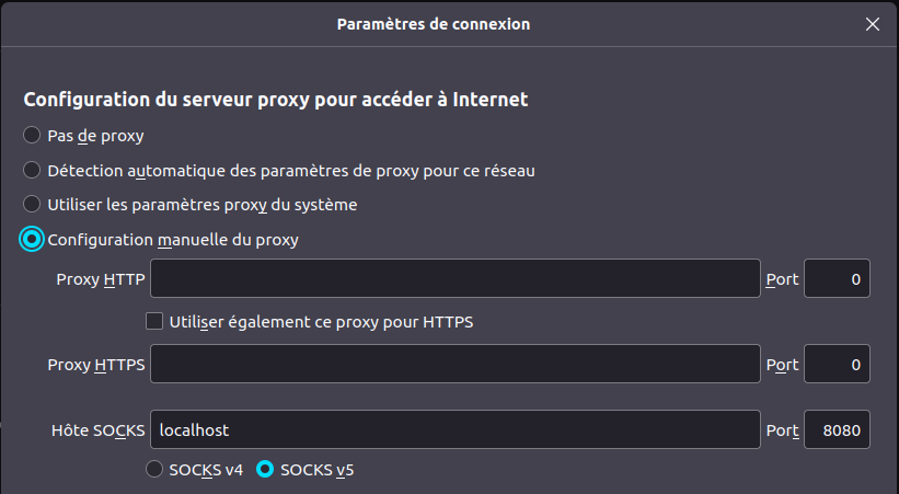 Configuration Firefox Proxy SOCKS