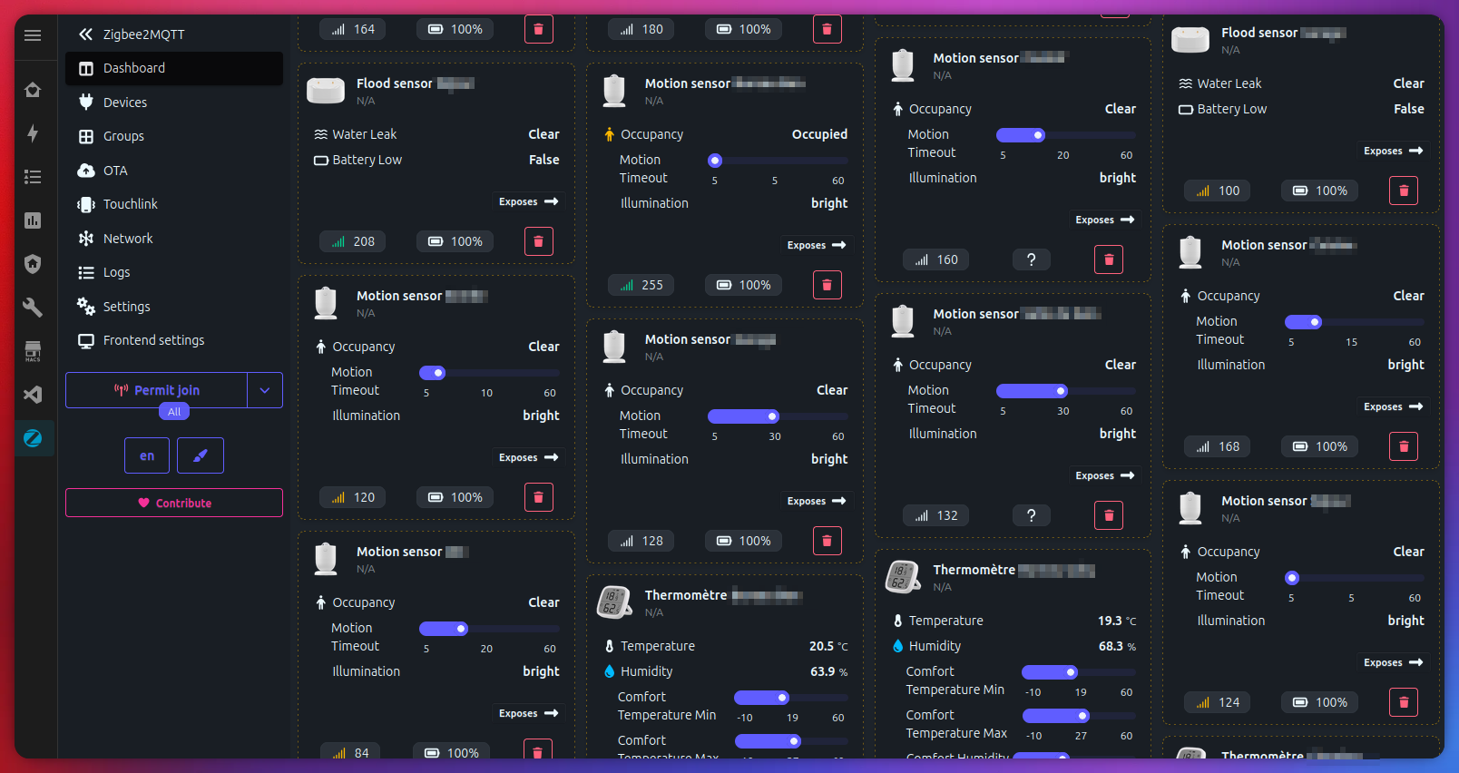 Zigbee2MQTT dashboard